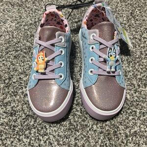 New Bluey Little Girls' Low Top Slip On Bingo Bluey Sparkly Shoes Size 11